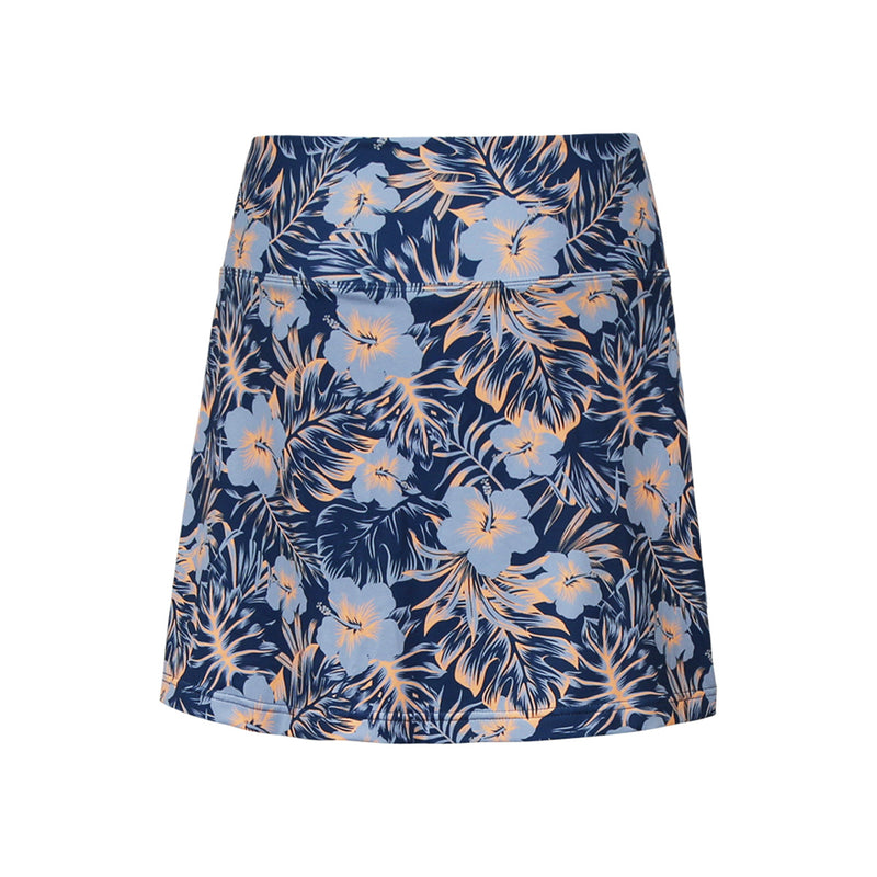 Back View of Women's Travel Skort in Washed Navy Paradise|washed-navy-paradise