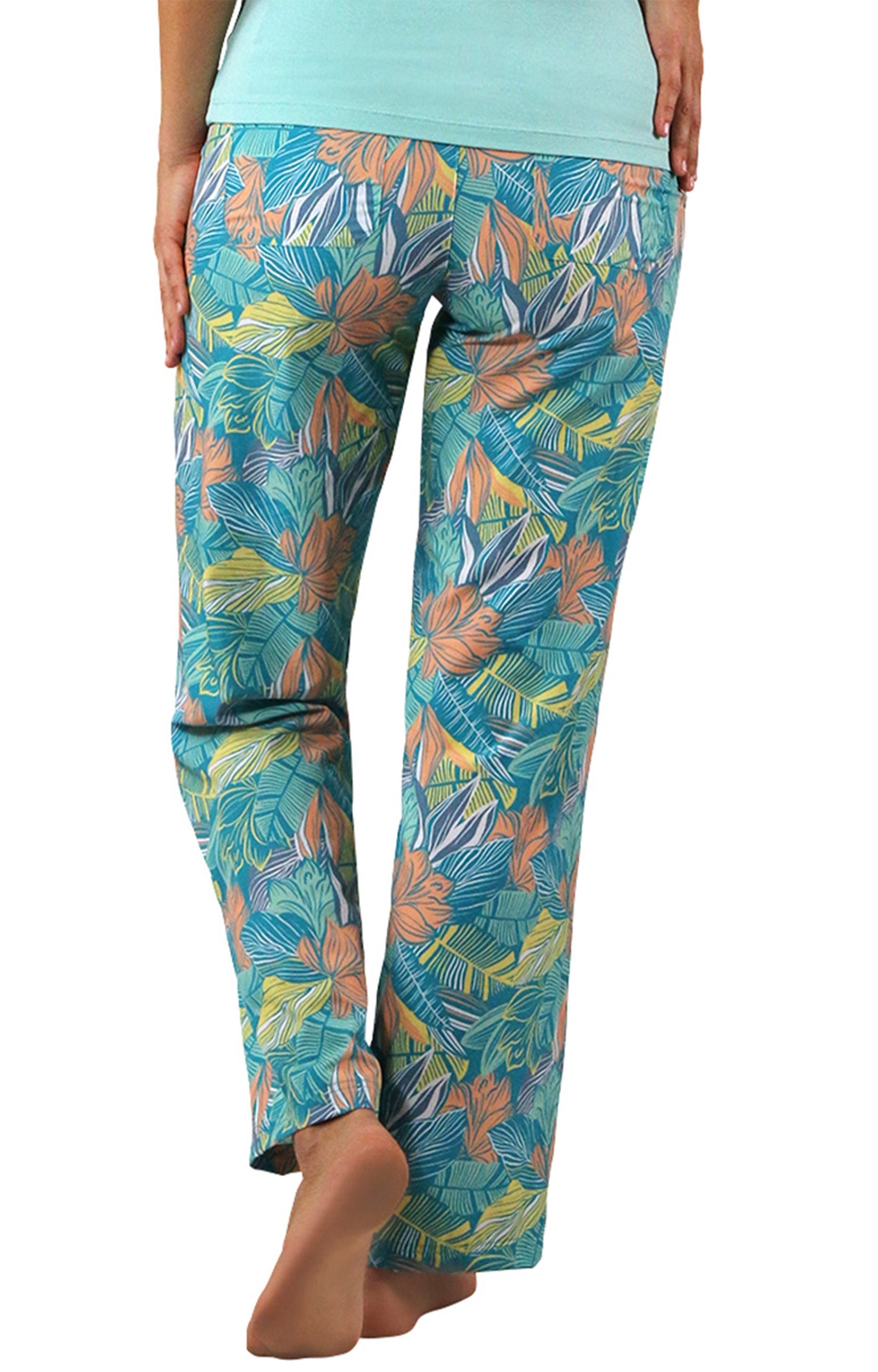 Women's Travel Pants in Caribbean Tropics Front View|caribbean-tropics
