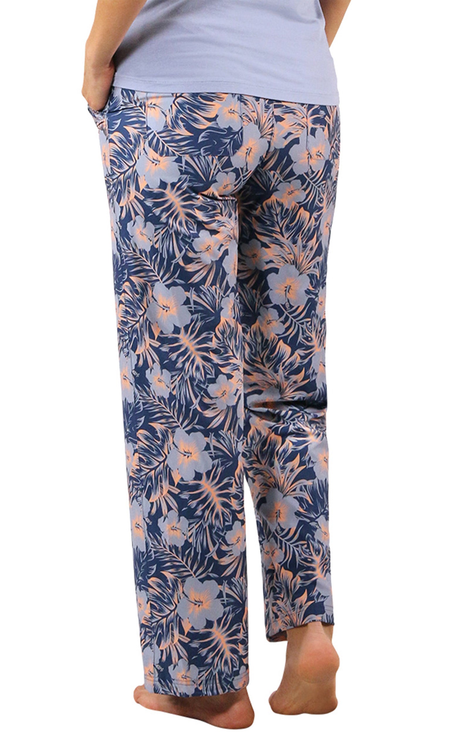 Women's Travel Pants in Washed Navy Paradise Front View|washed-navy-paradise