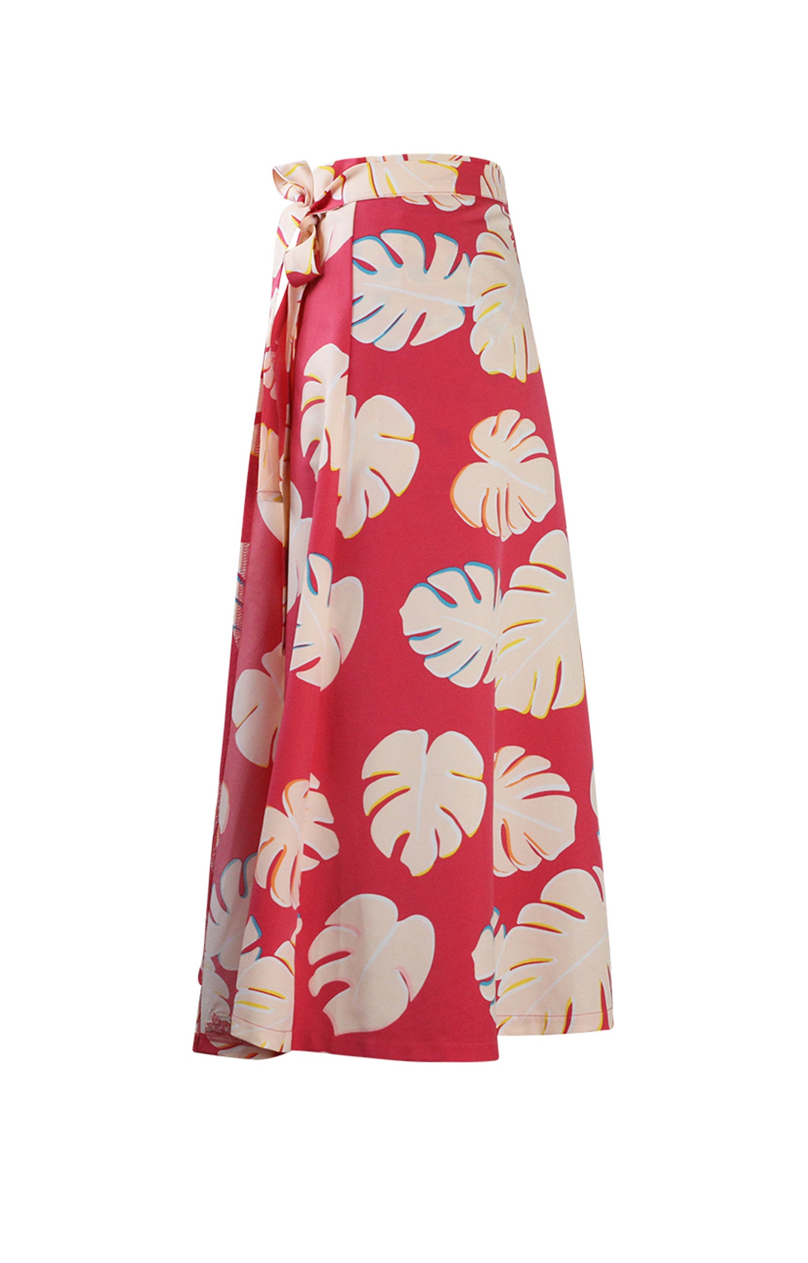 Side View of the Women's Wrap Skirt in Berry Flora|berry-flora
