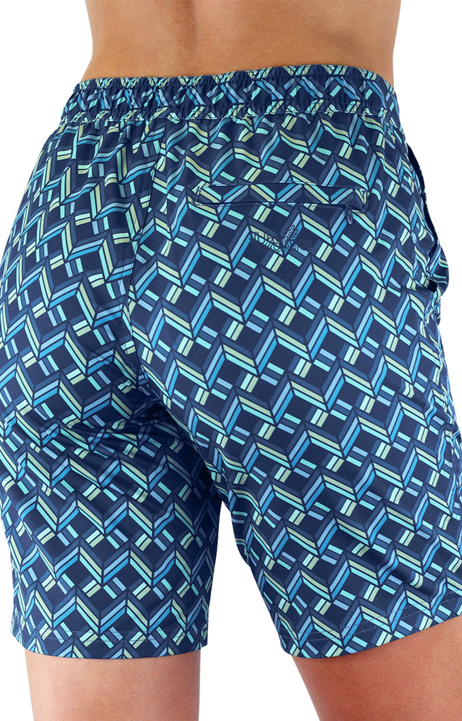 Back View of the Women's Board Shorts in Chevron Weave|chevron-weave