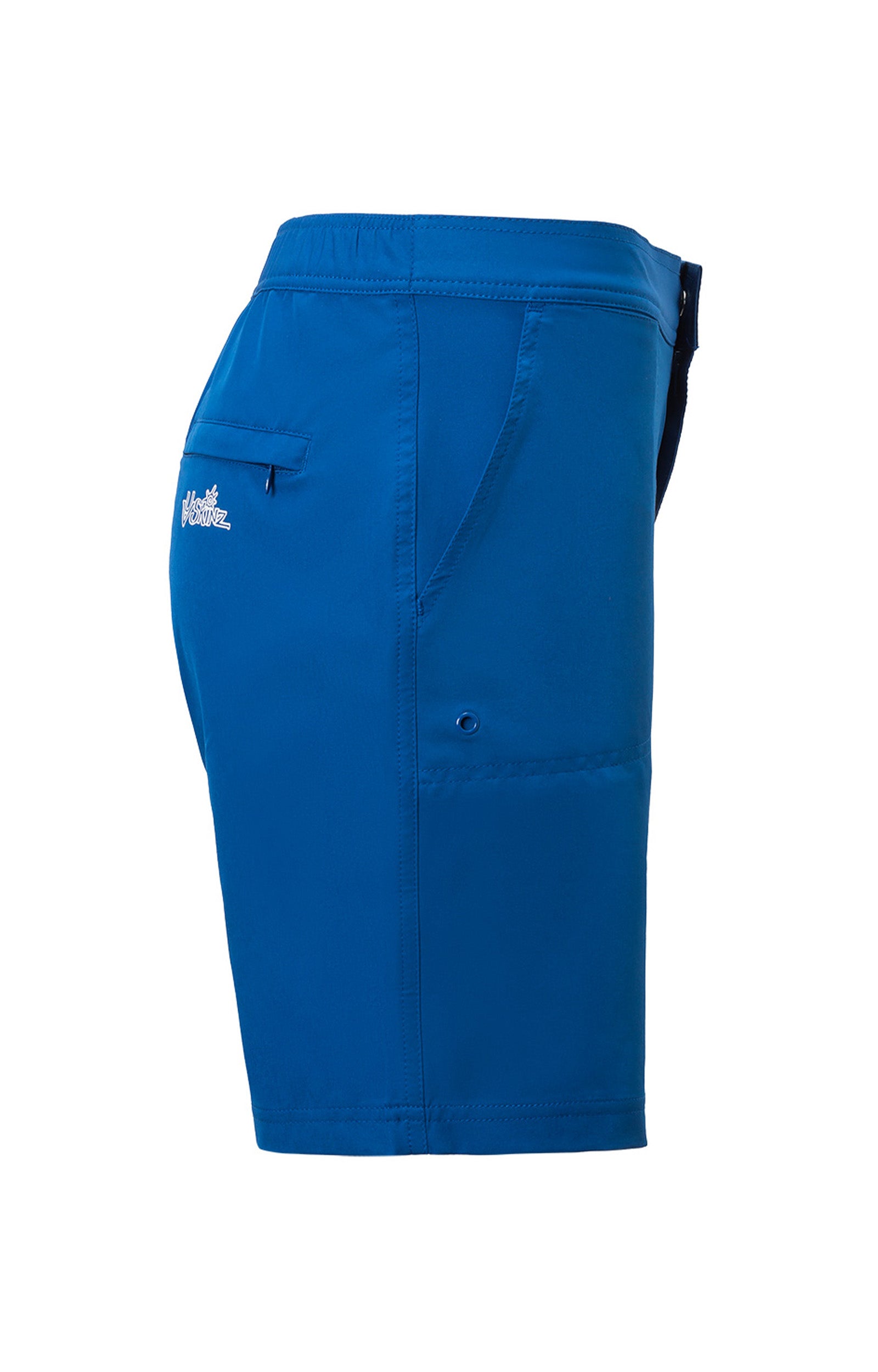 Side of the Women's Board Shorts in Navy Blue|navy-blue