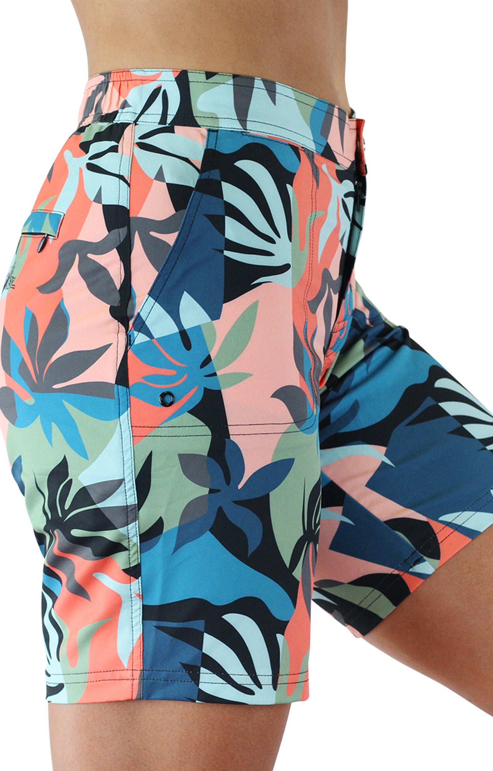 Side View of theWomen's Board Shorts in Picasso Bloom|picasso-bloom