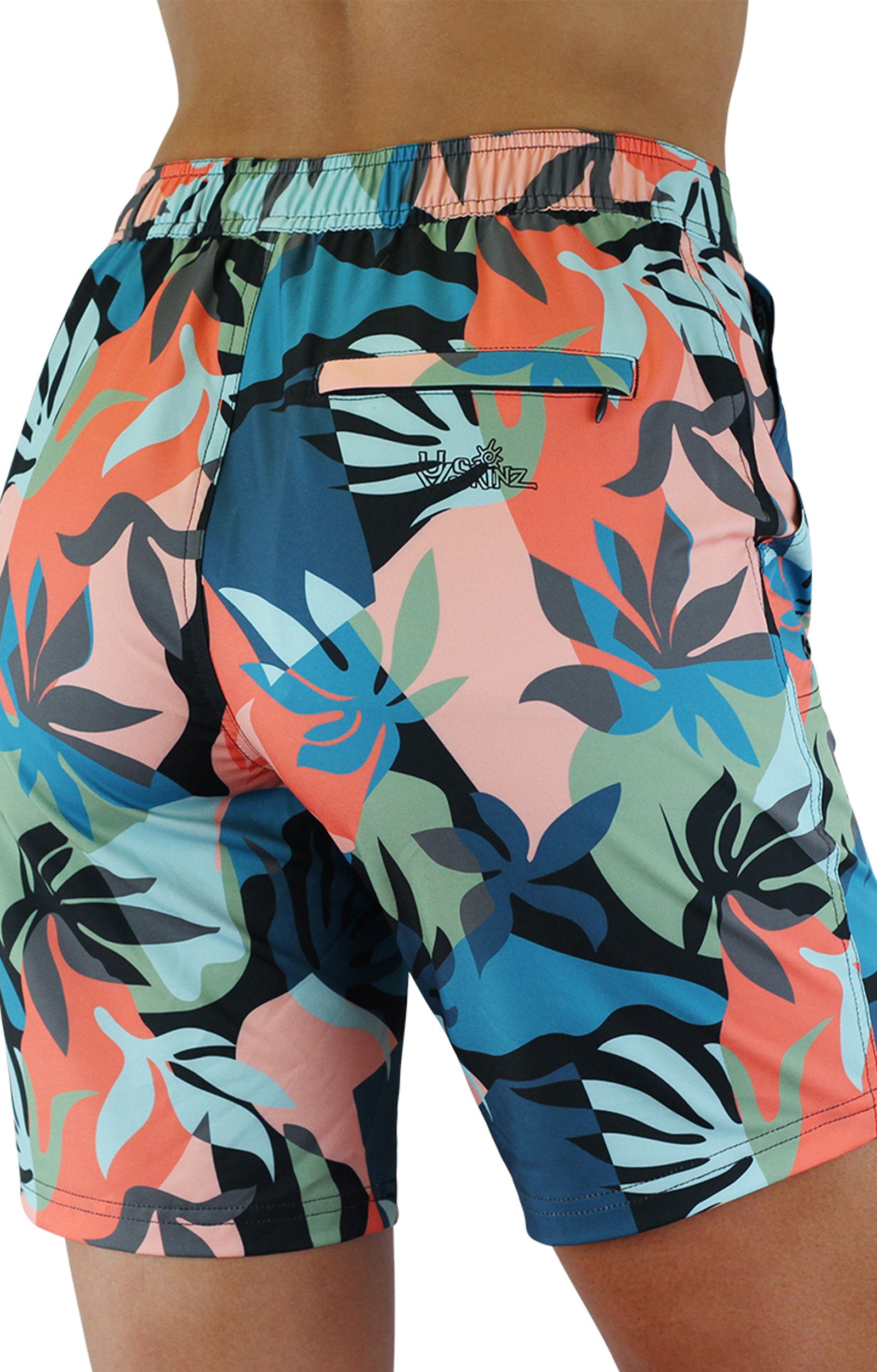 Back View of the Women's Board Shorts in Picasso Bloom|picasso-bloom