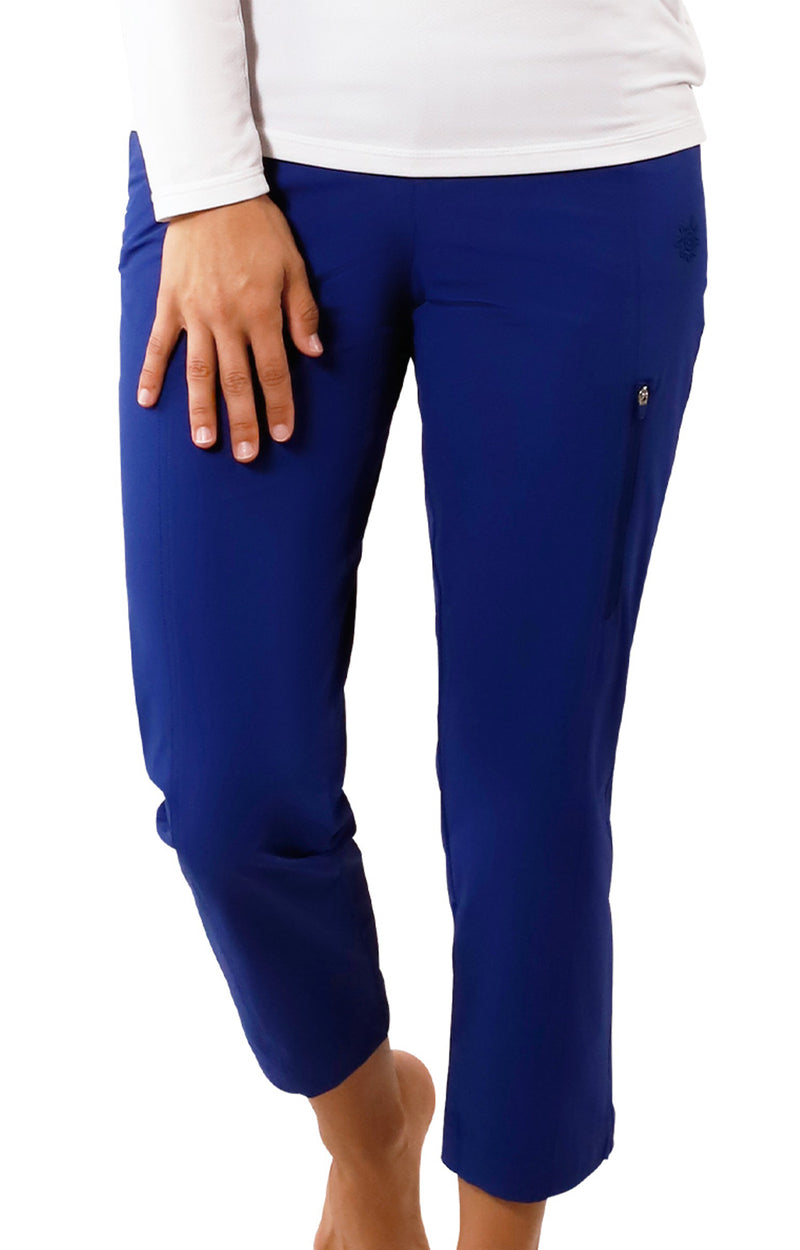 woman in walking capris in dark navy|dark-navy