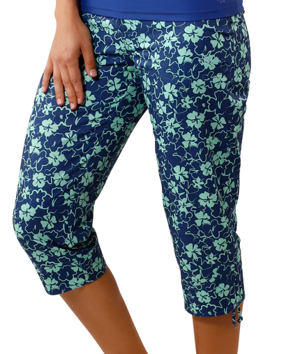 Women's front Beach Capris in Coastal Hibiscus|coastal-hibiscus