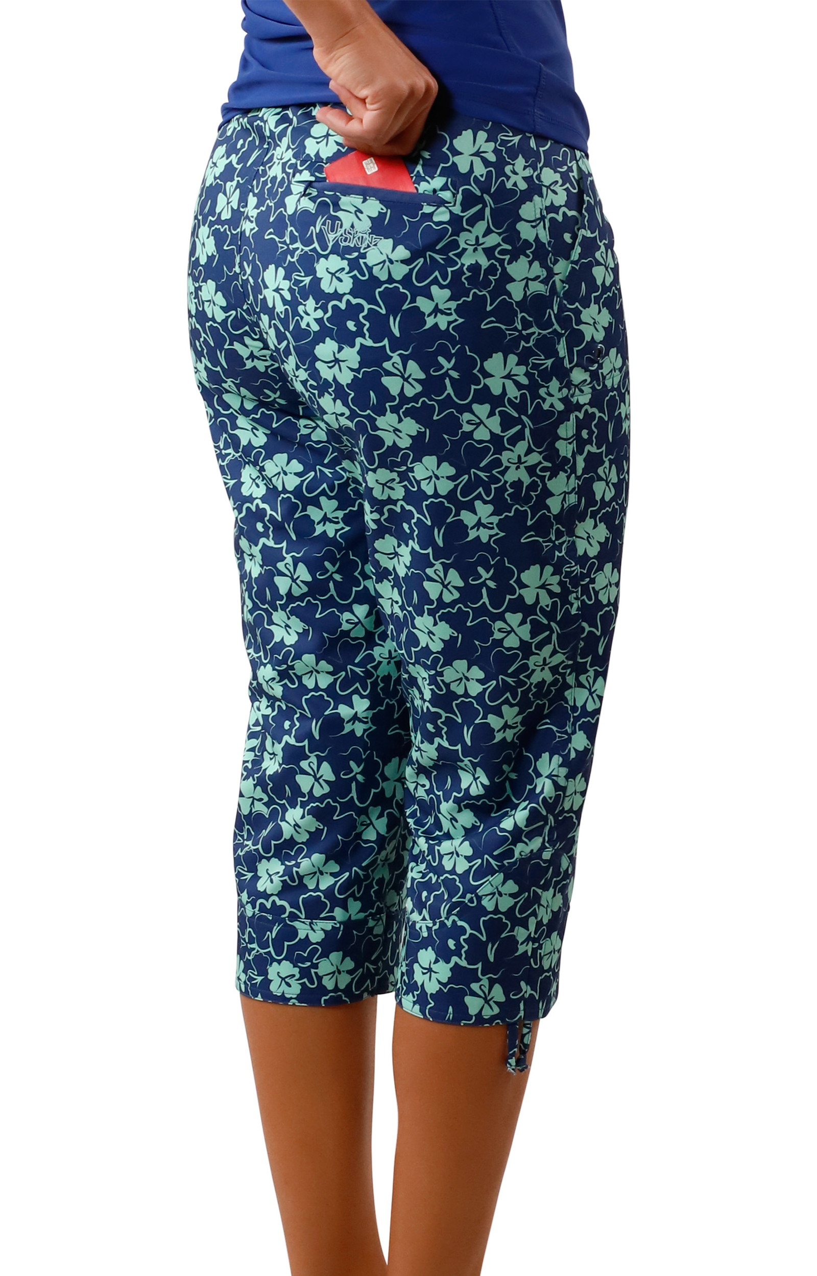 Women's side Beach Capris in Coastal Hibiscus|coastal-hibiscus