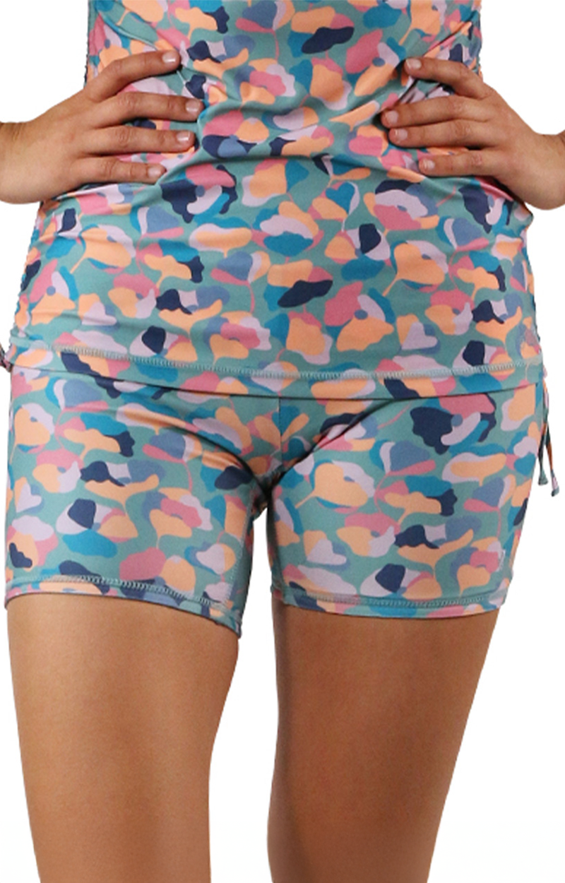 womens upf 50+ reversible active swim shorts|california-poppies-river