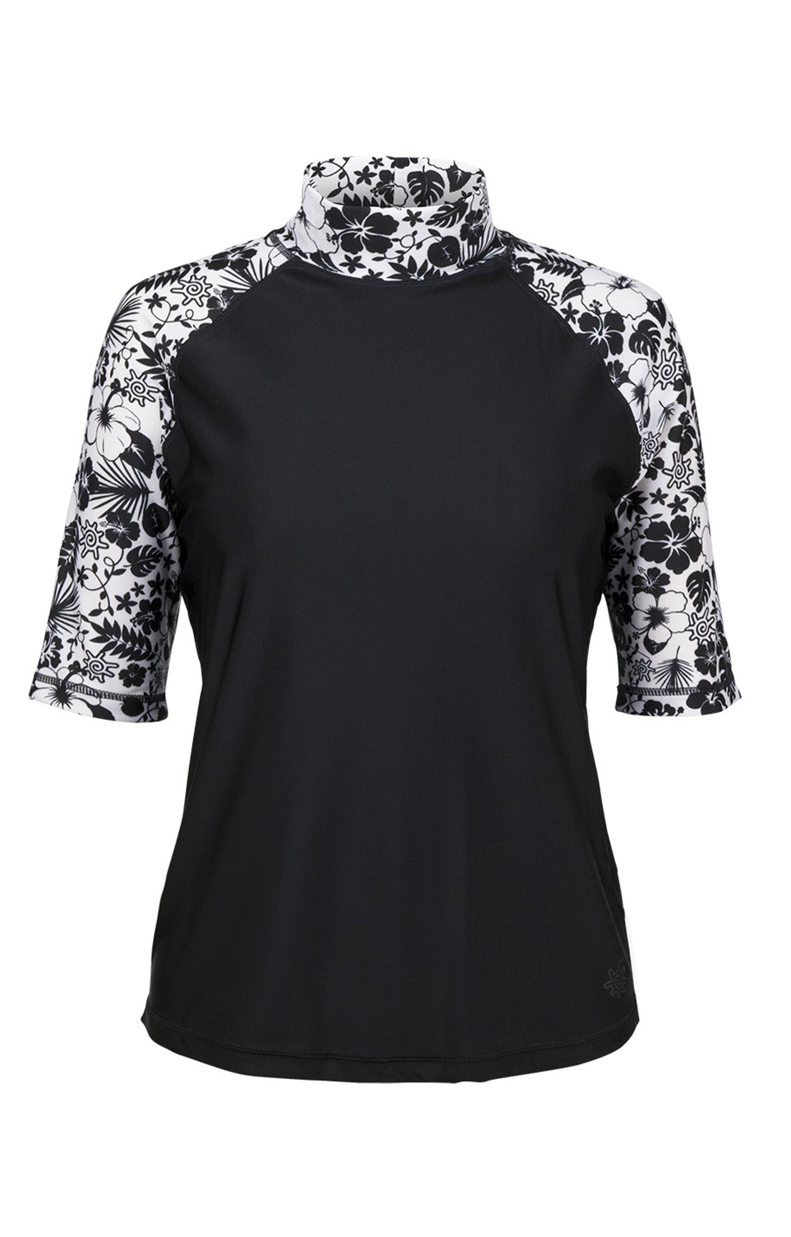 Women's Aloha Short Sleeve Sun & Swim Shirt in Black Aloha|black-aloha