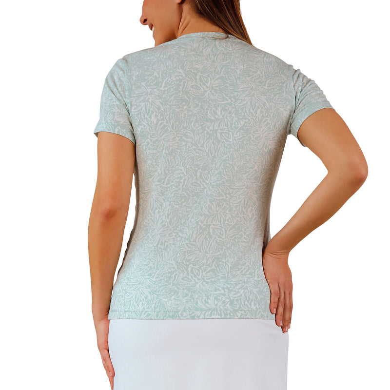 back view of womens everyday tee in imprint leaves|imprint-leaves