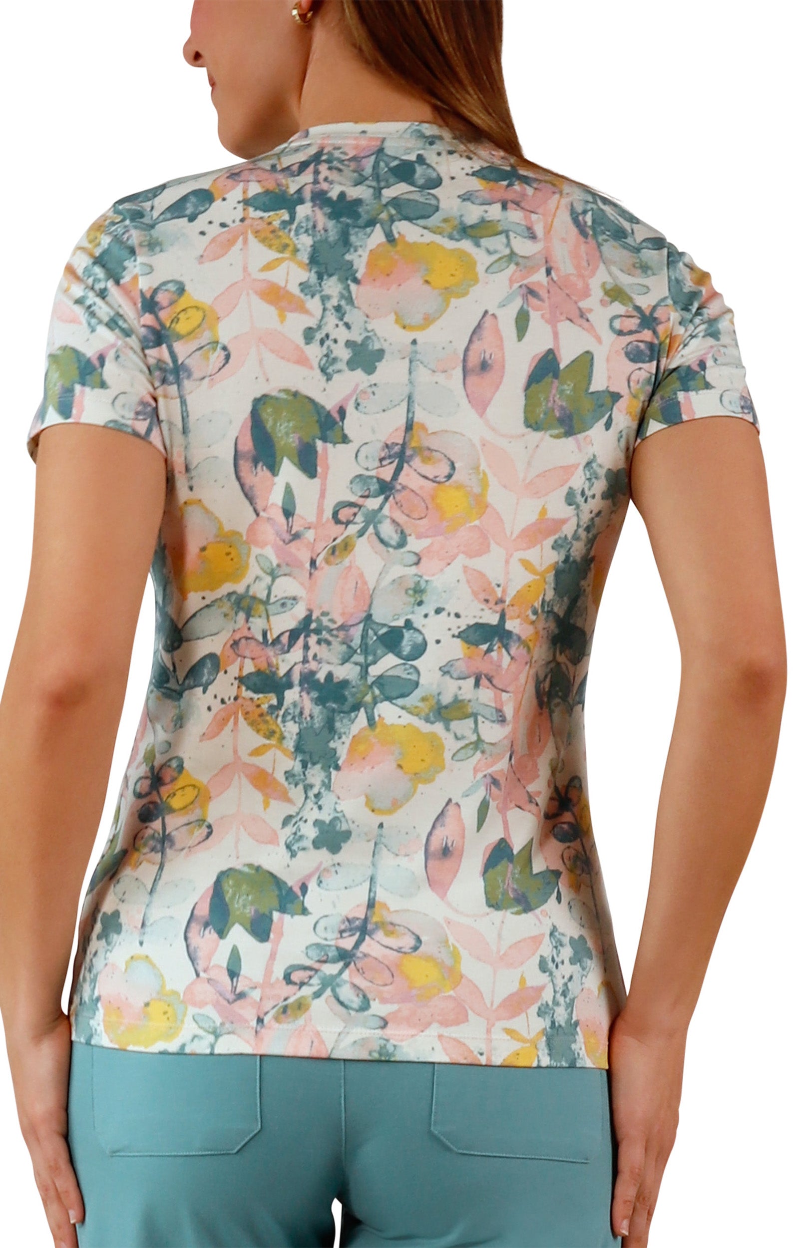 back view of womens everyday tee in pressed flora|pressed-flora