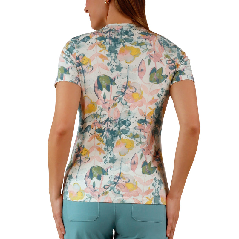 back view of womens everyday tee in pressed flora|pressed-flora
