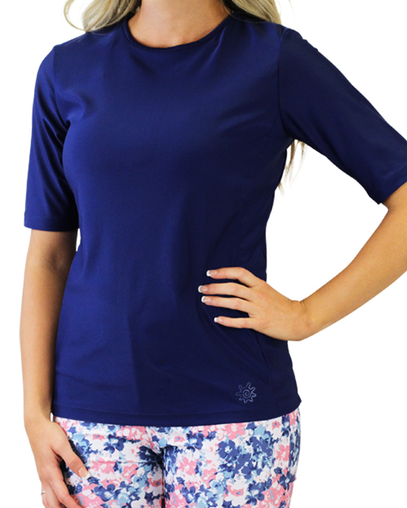 women's short sleeve crew swim shirt in dark navy|dark-navy