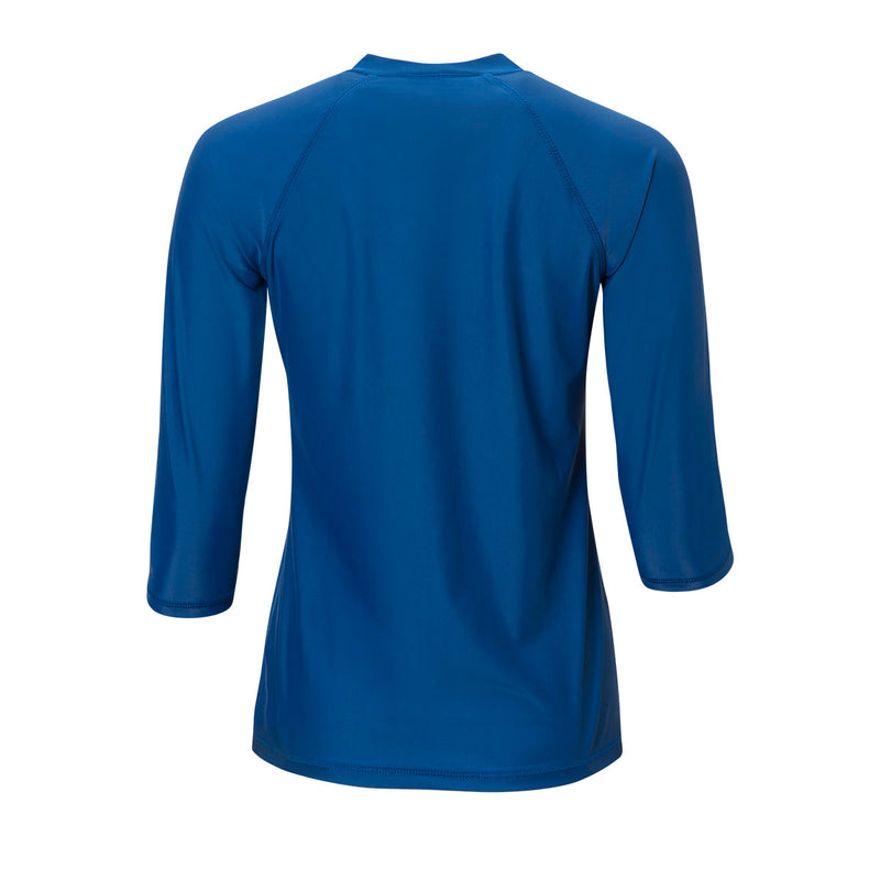 Back of Women's V-Neck Sun & Swim Shirt in Navy Blue|navy-blue