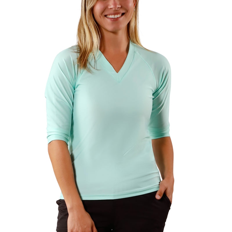 Women's front V-Neck Sun & Swim Shirt in Beach Glass|beach-glass