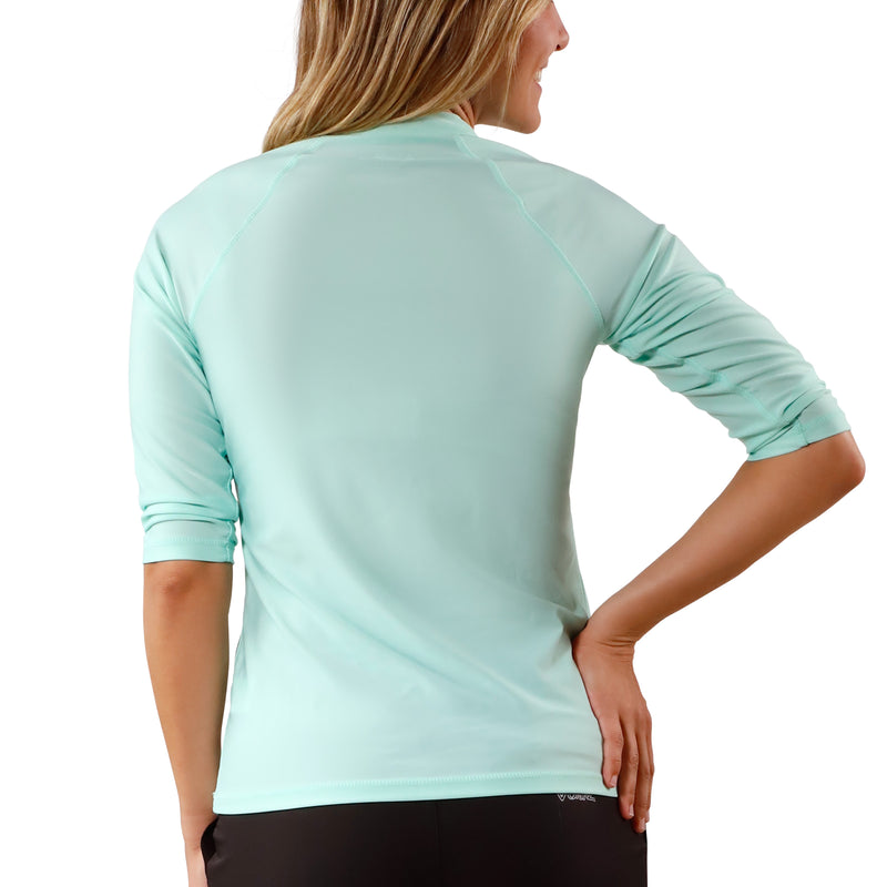 Women's back V-Neck Sun & Swim Shirt in Beach Glass|beach-glass