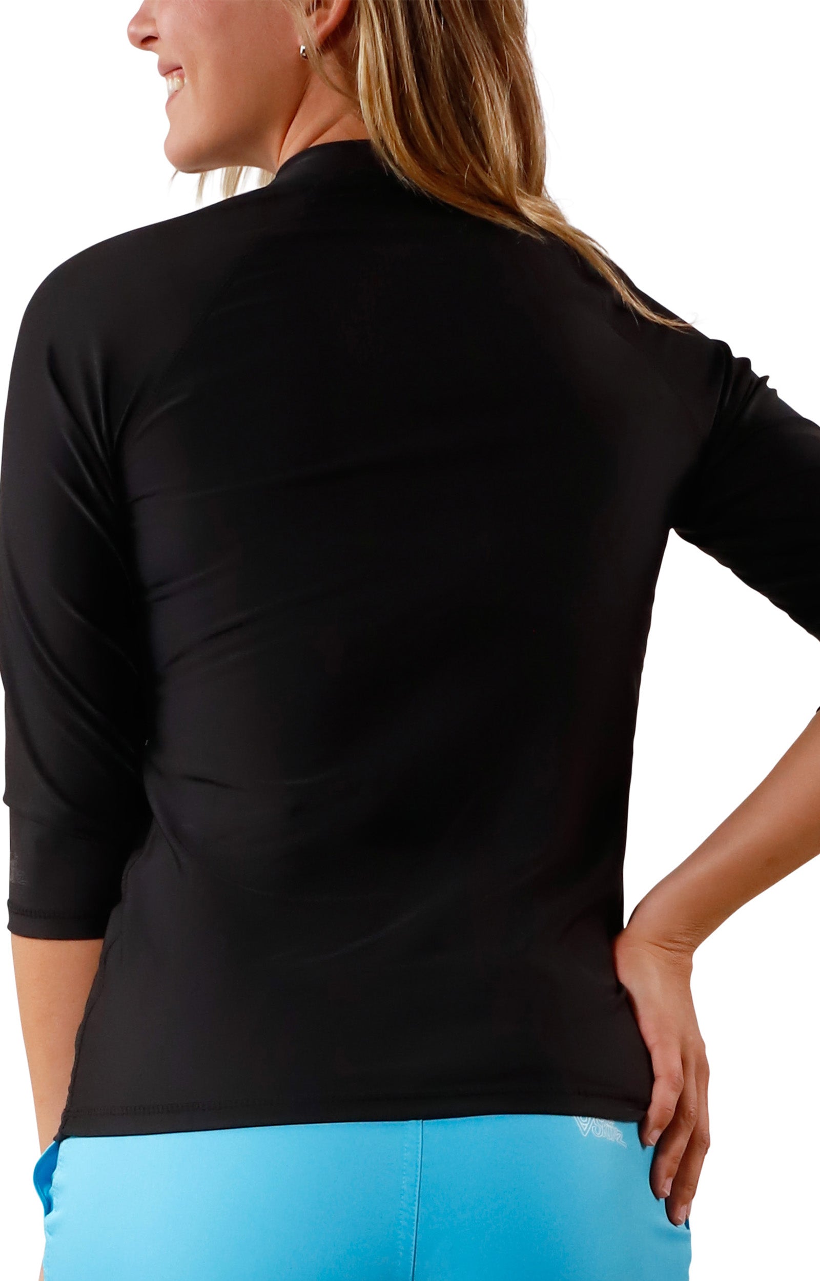 Women's back V-Neck Sun & Swim Shirt in Black|black