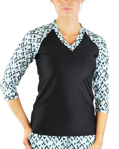 Women's V-Neck Sun & Swim Shirt in Black Jewels|black-jewels