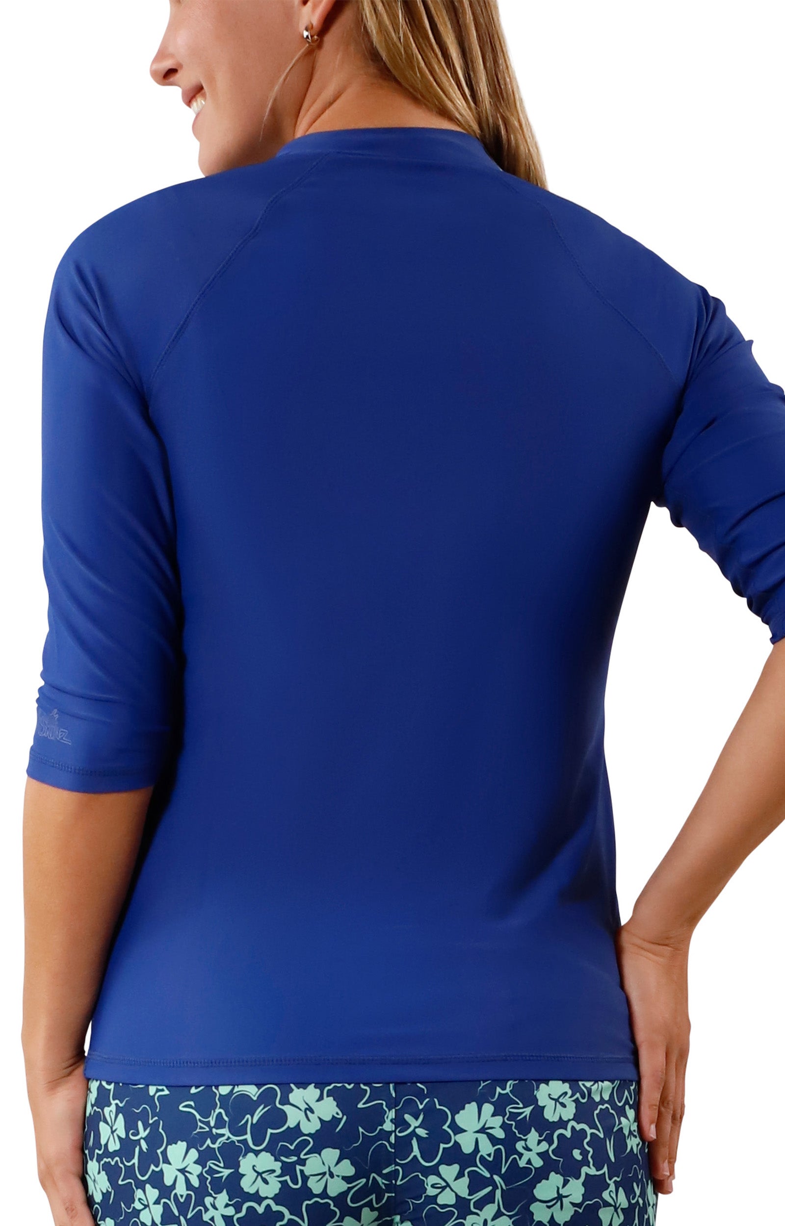 Women's back V-Neck Sun & Swim Shirt in Navy Blue|navy-blue