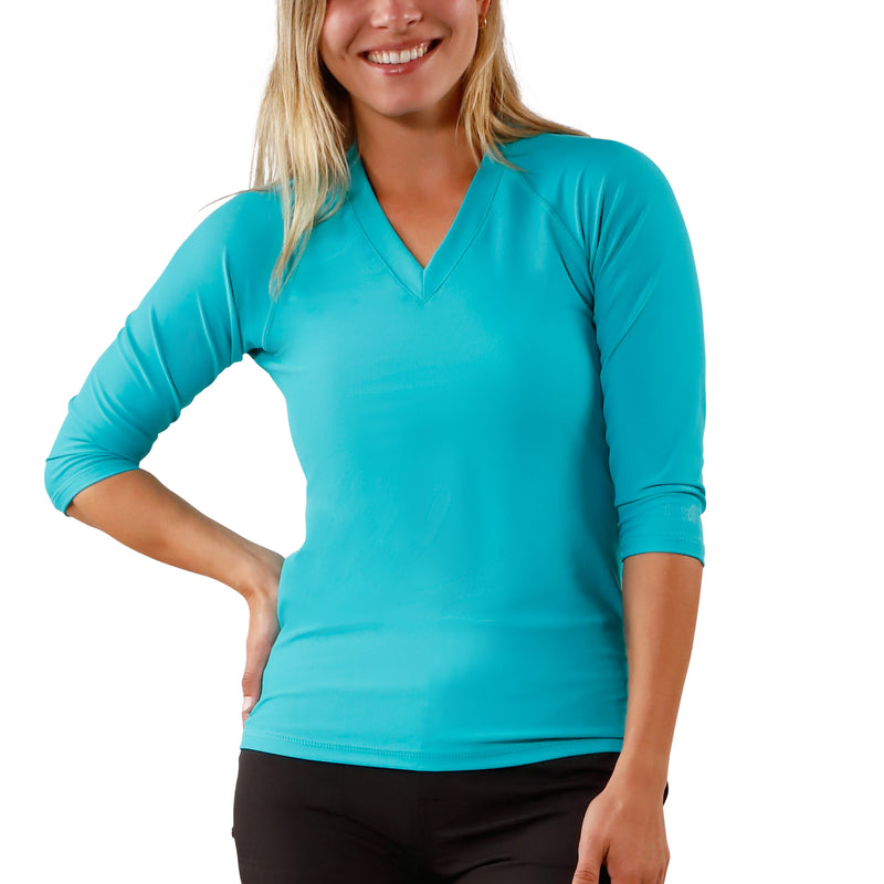 Women's front V-Neck Sun & Swim Shirt in Teal|teal
