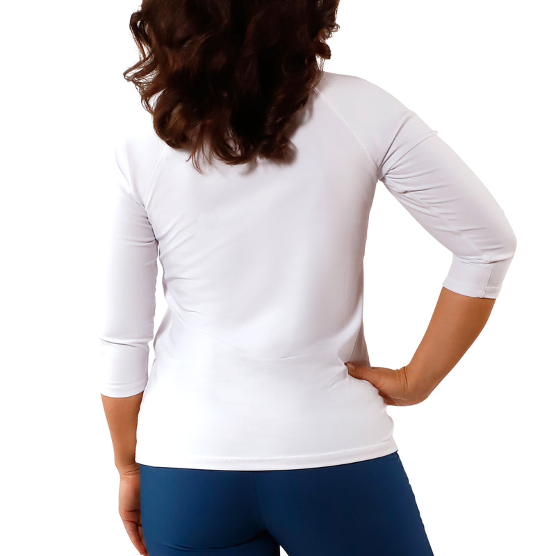 Women's back V-Neck Sun & Swim Shirt in White|white