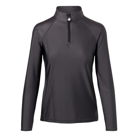 women’s long sleeve quarter zip swim shirt in charcoal|charcoal