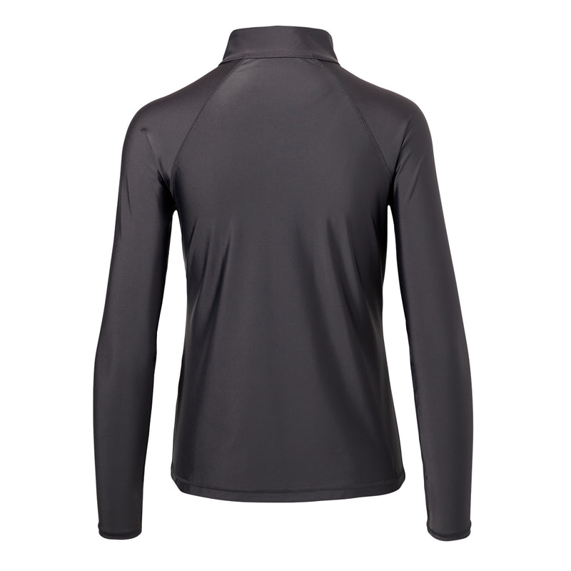 back of the women’s long sleeve quarter zip swim shirt in charcoal|charcoal