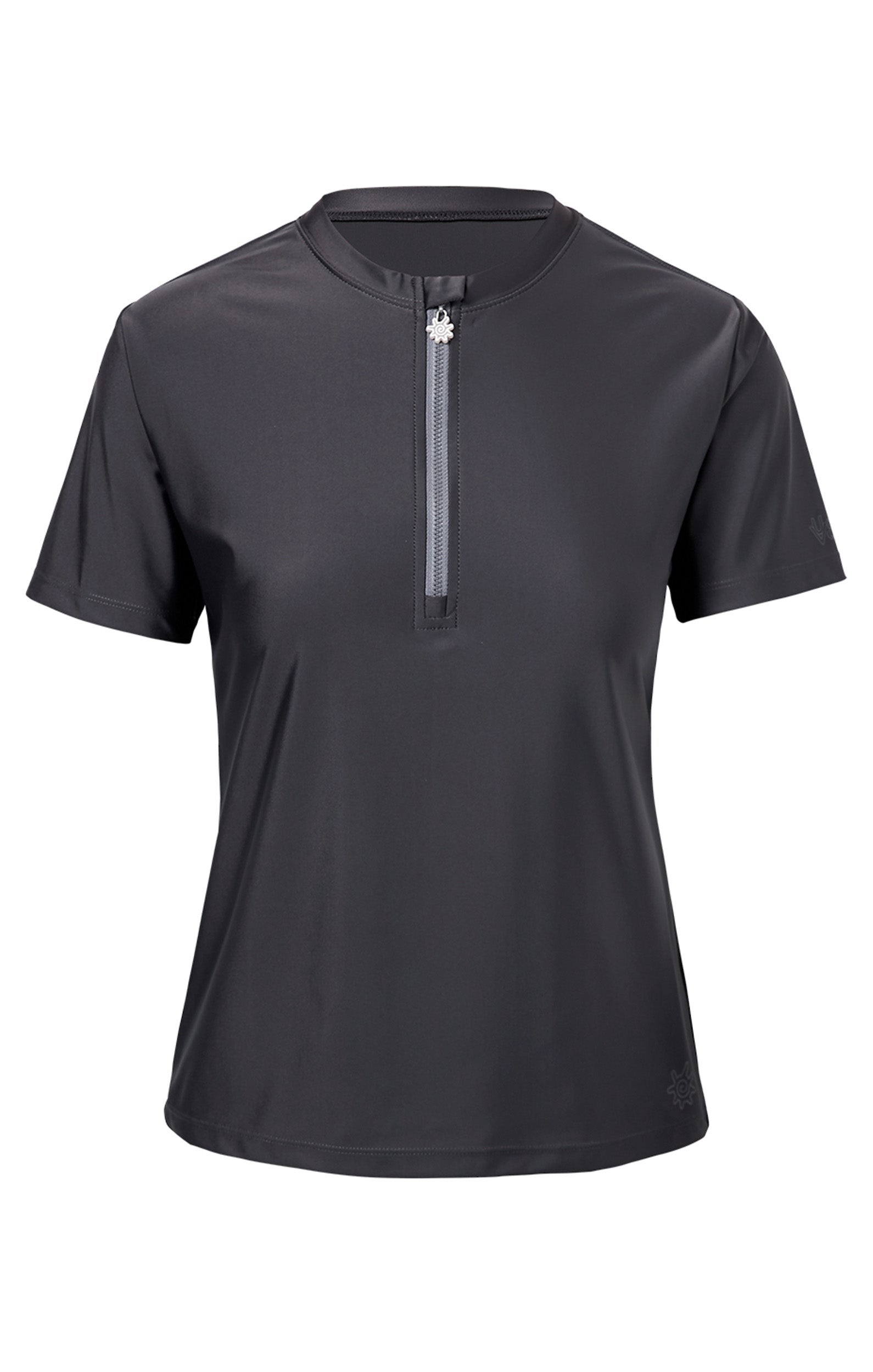 women's quarter zip crew swim shirt in charcoal|charcoal
