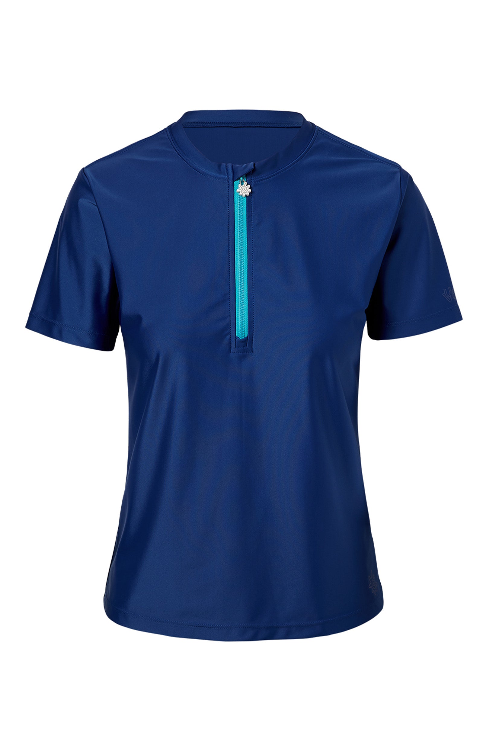 women's quarter zip crew swim shirt in navy blue|navy-blue