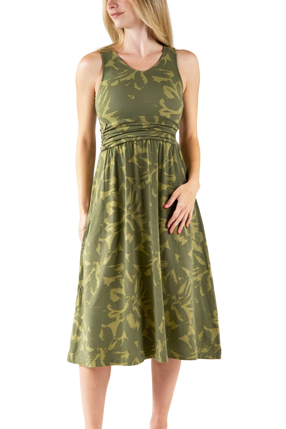 Women's V-Neck Midi Dress with Pockets