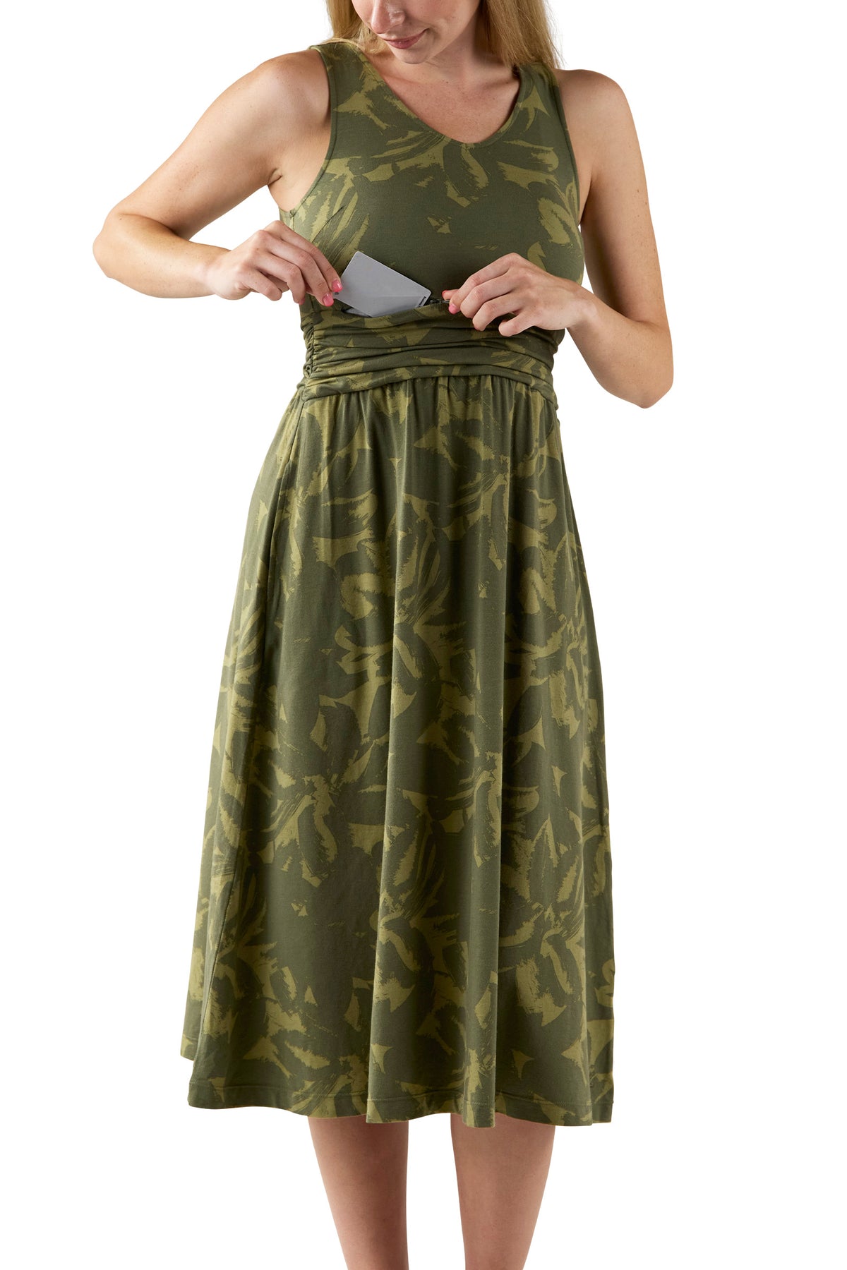 Women's V-Neck Midi Dress with Pockets