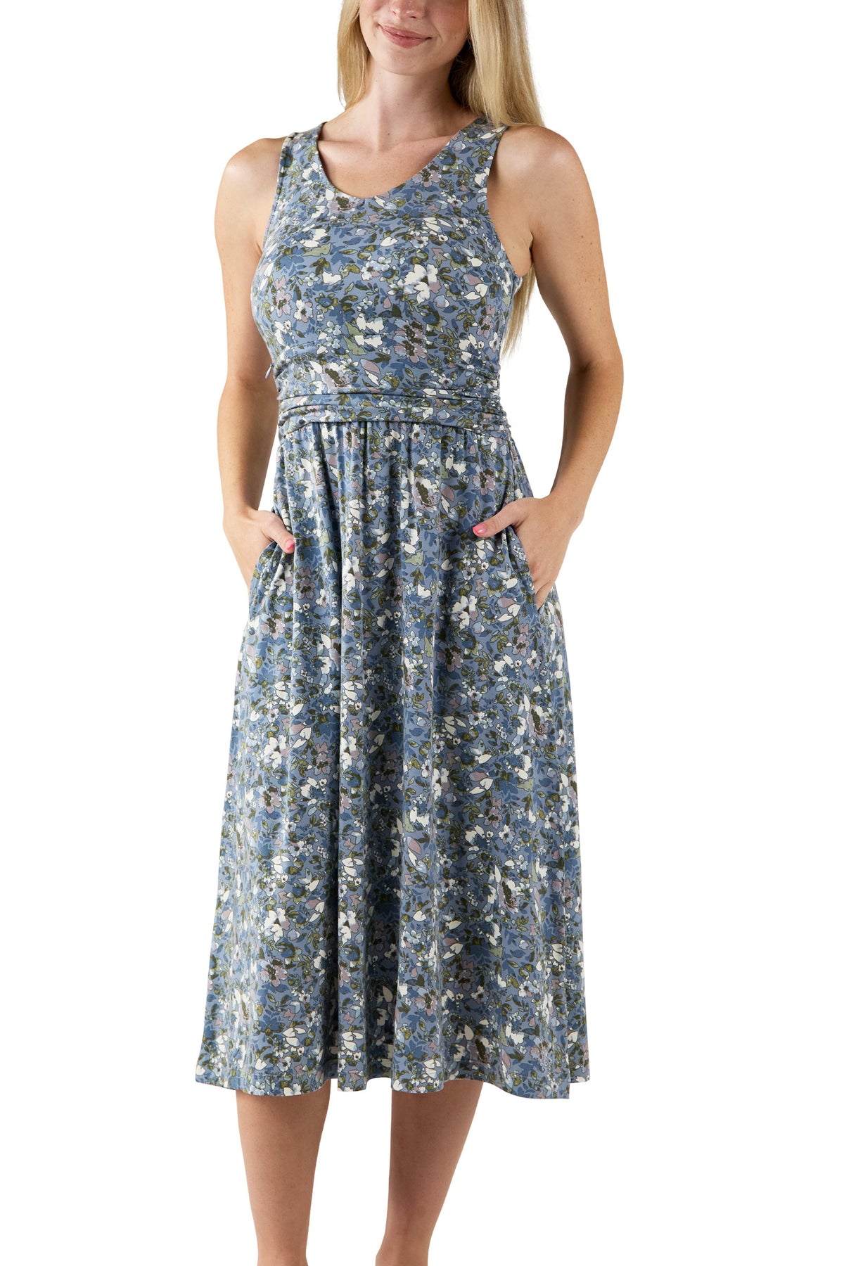 Women's V-Neck Midi Dress with Pockets