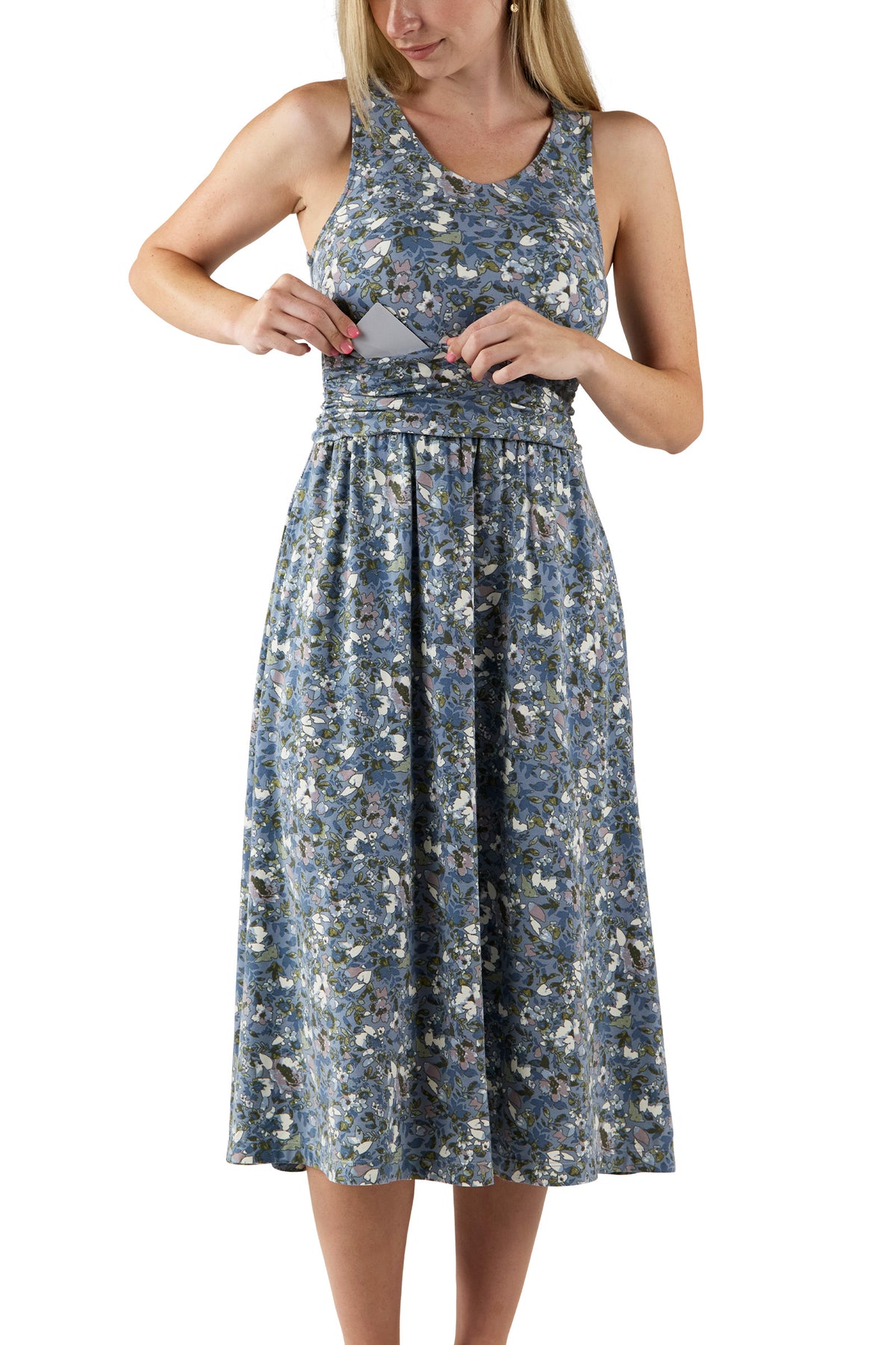 Women's V-Neck Midi Dress with Pockets