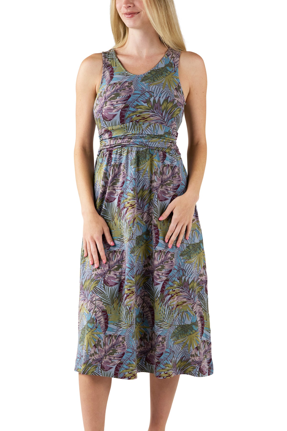 Women's V-Neck Midi Dress with Pockets