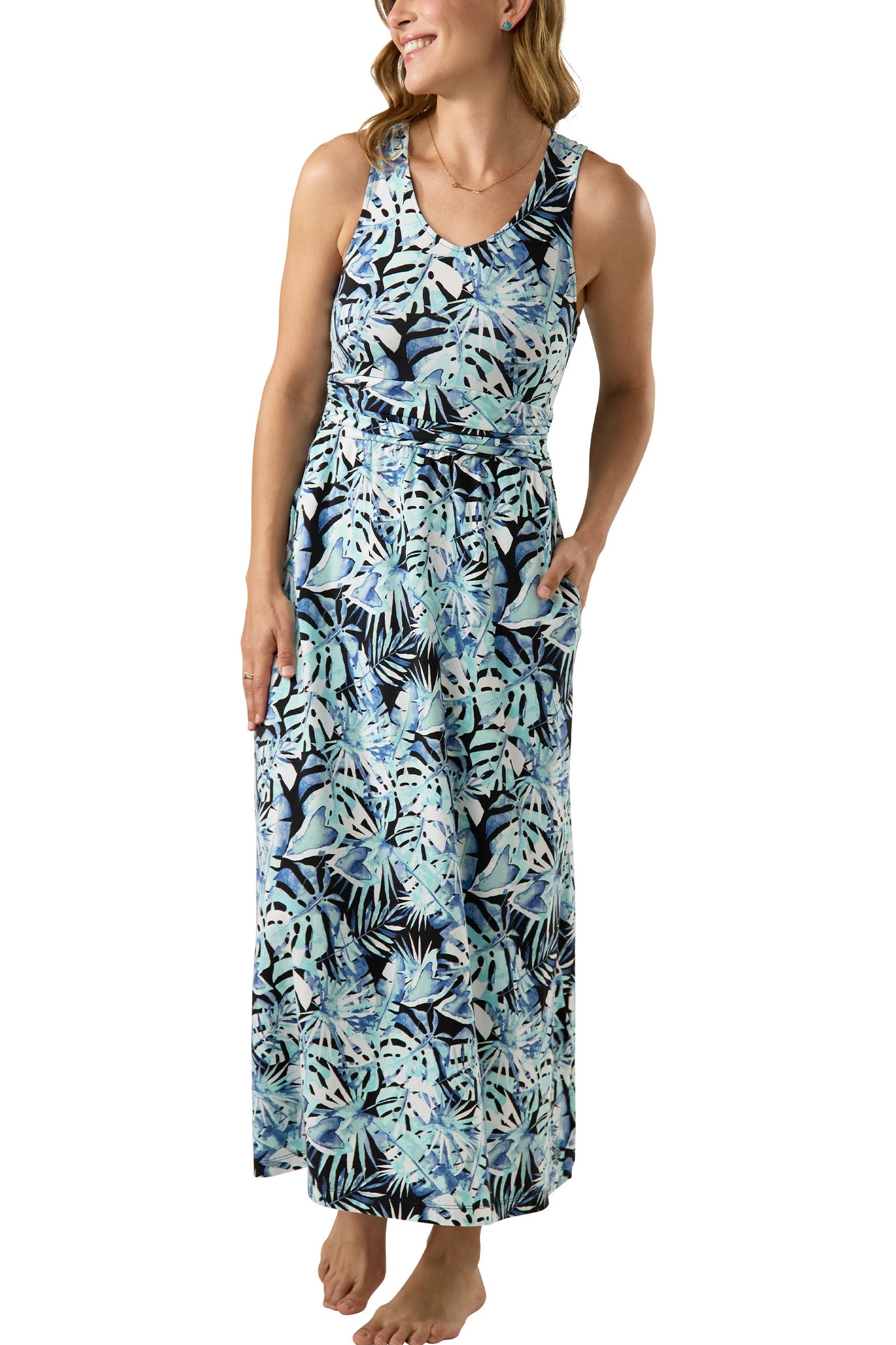 Women's V-Neck Maxi Dress with Pockets
