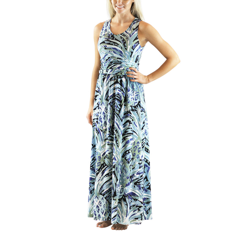 woman's v-neck maxi dress in black painted pineapple|black-painted-pineapple