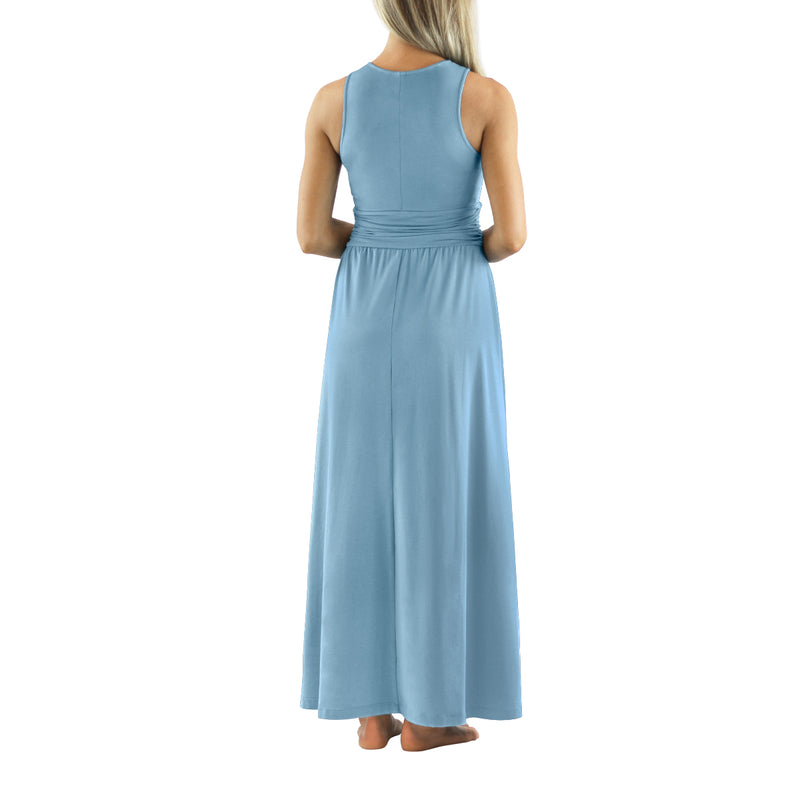 woman's v-neck maxi dress in lagoon|lagoon