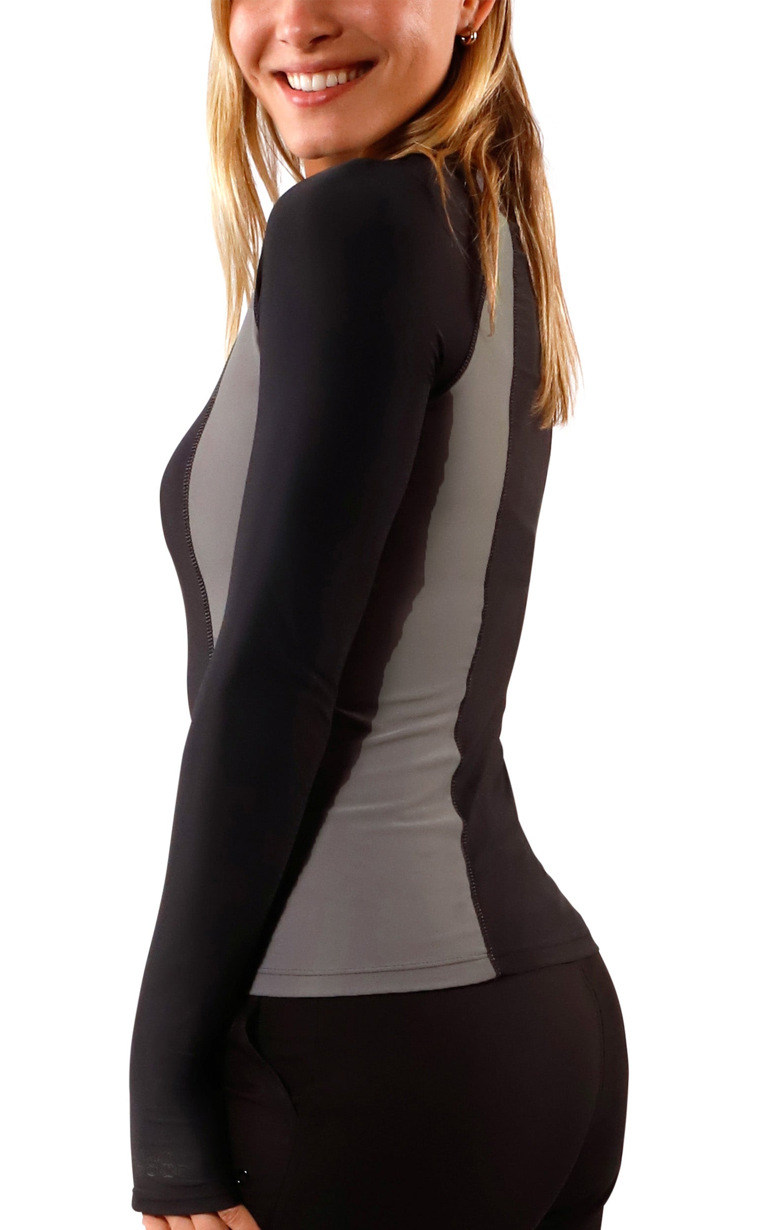women's side long sleeve rash guard in black|black