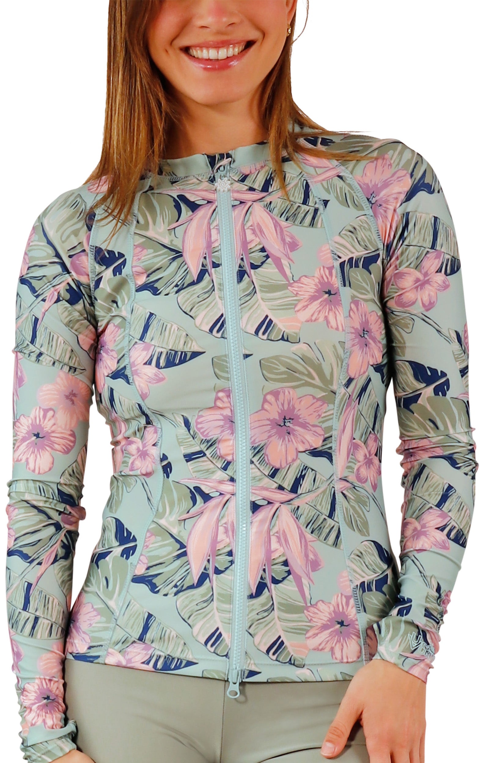 womens long sleeve full zip rashguard|kona-hibiscus