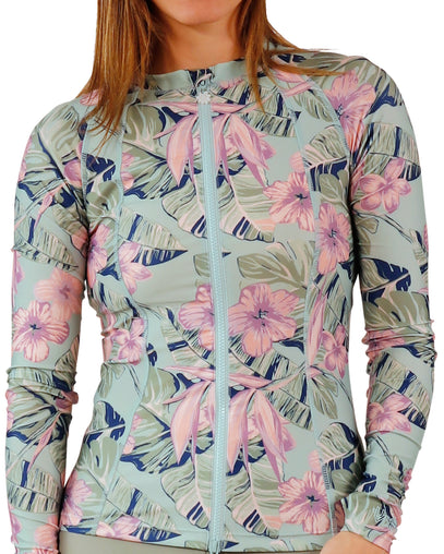 womens long sleeve full zip rashguard|kona-hibiscus