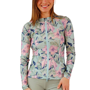 womens long sleeve full zip rashguard|kona-hibiscus