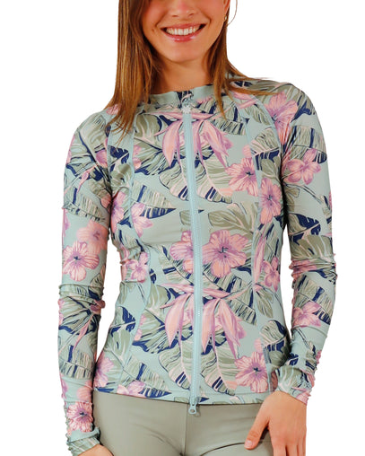 womens long sleeve full zip rashguard|kona-hibiscus