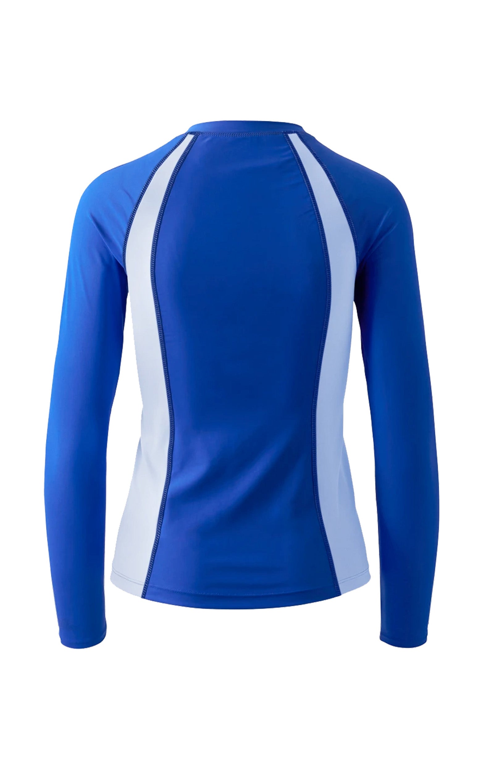 back of the women's long sleeve rash guard in sapphire|sapphire