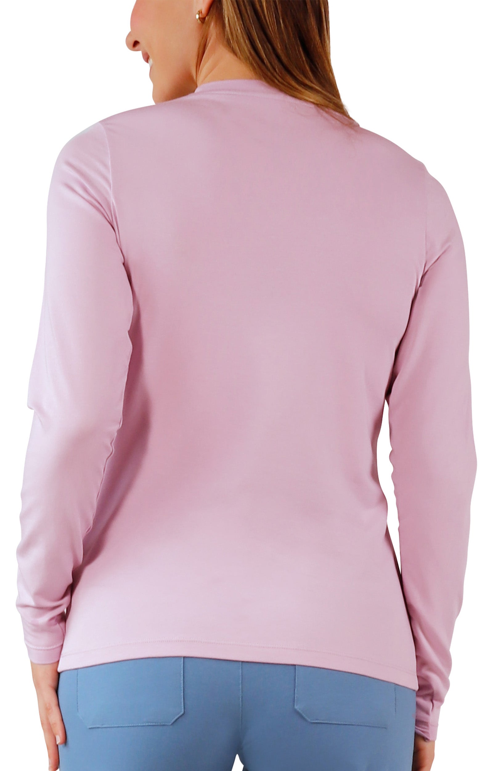 back view of womens long sleeve everyday tee in lotus|lotus