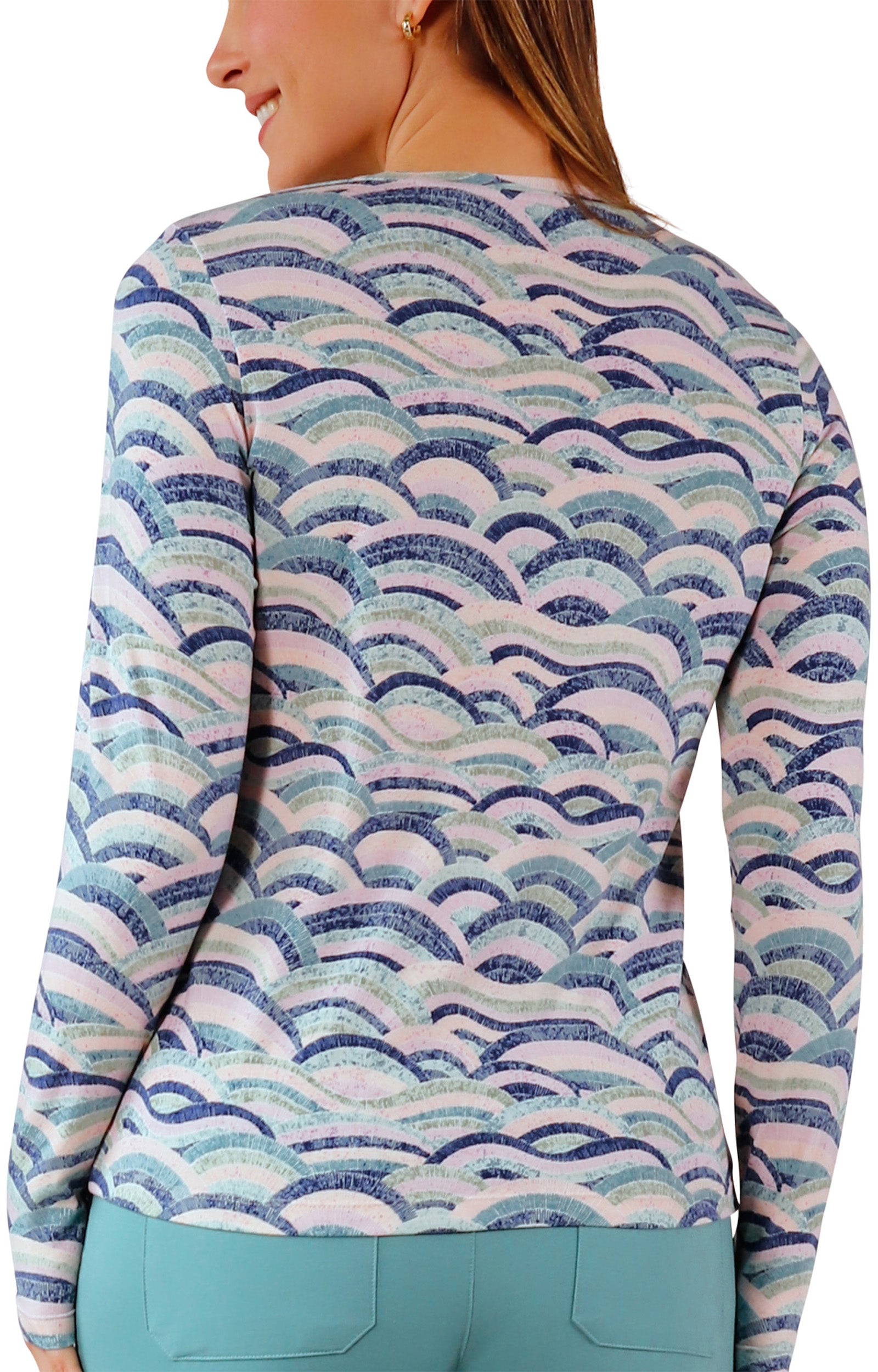 back view of womens long sleeve everyday tee in mosaic knolls|mosaic-knolls