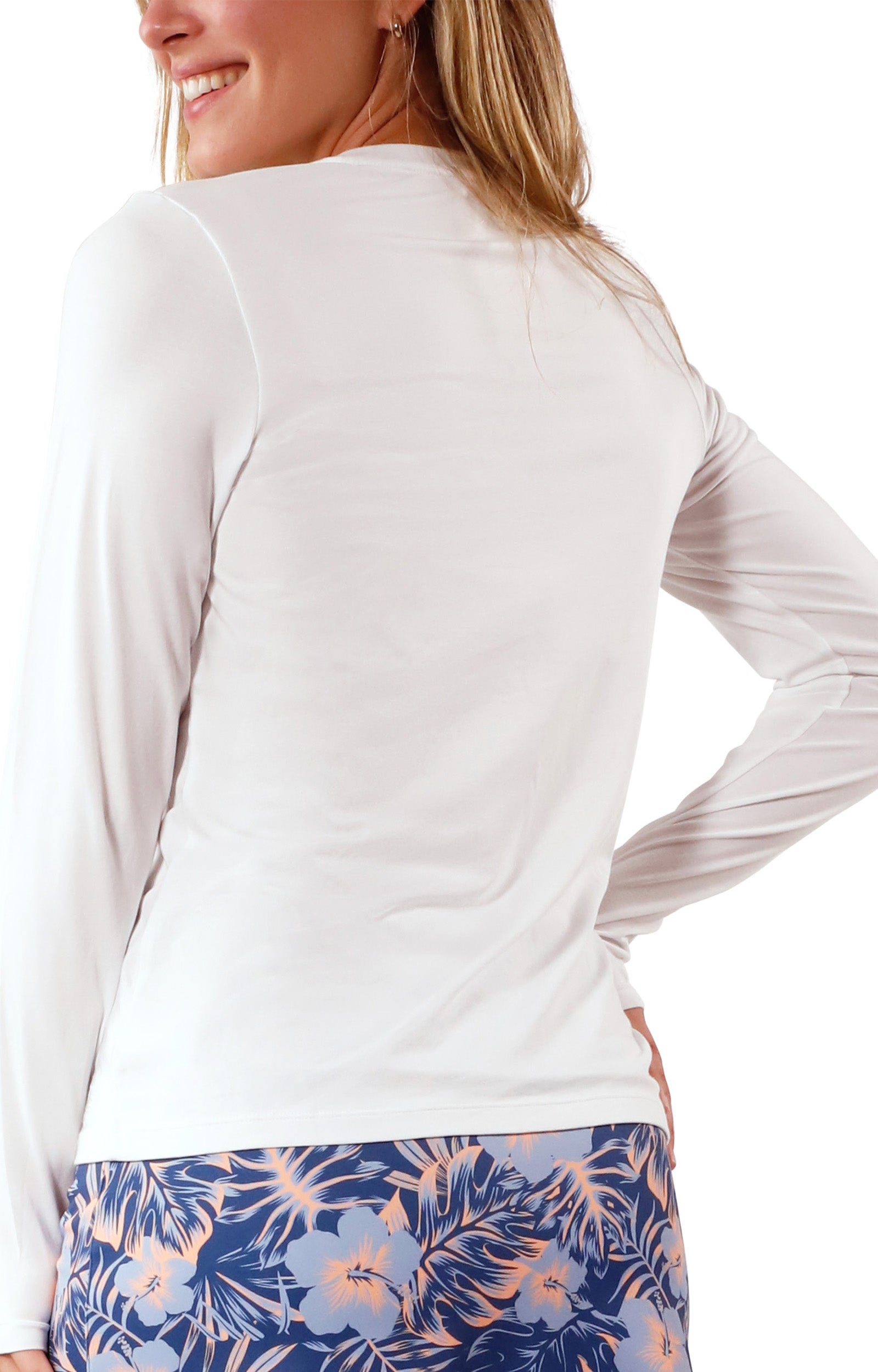 back view of Women's Long Sleeve Everyday Tee in White|white