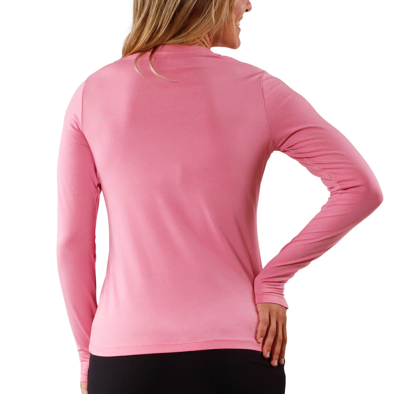 back view of Women's Long Sleeve Everyday Tee in Wild Rose|wild-rose