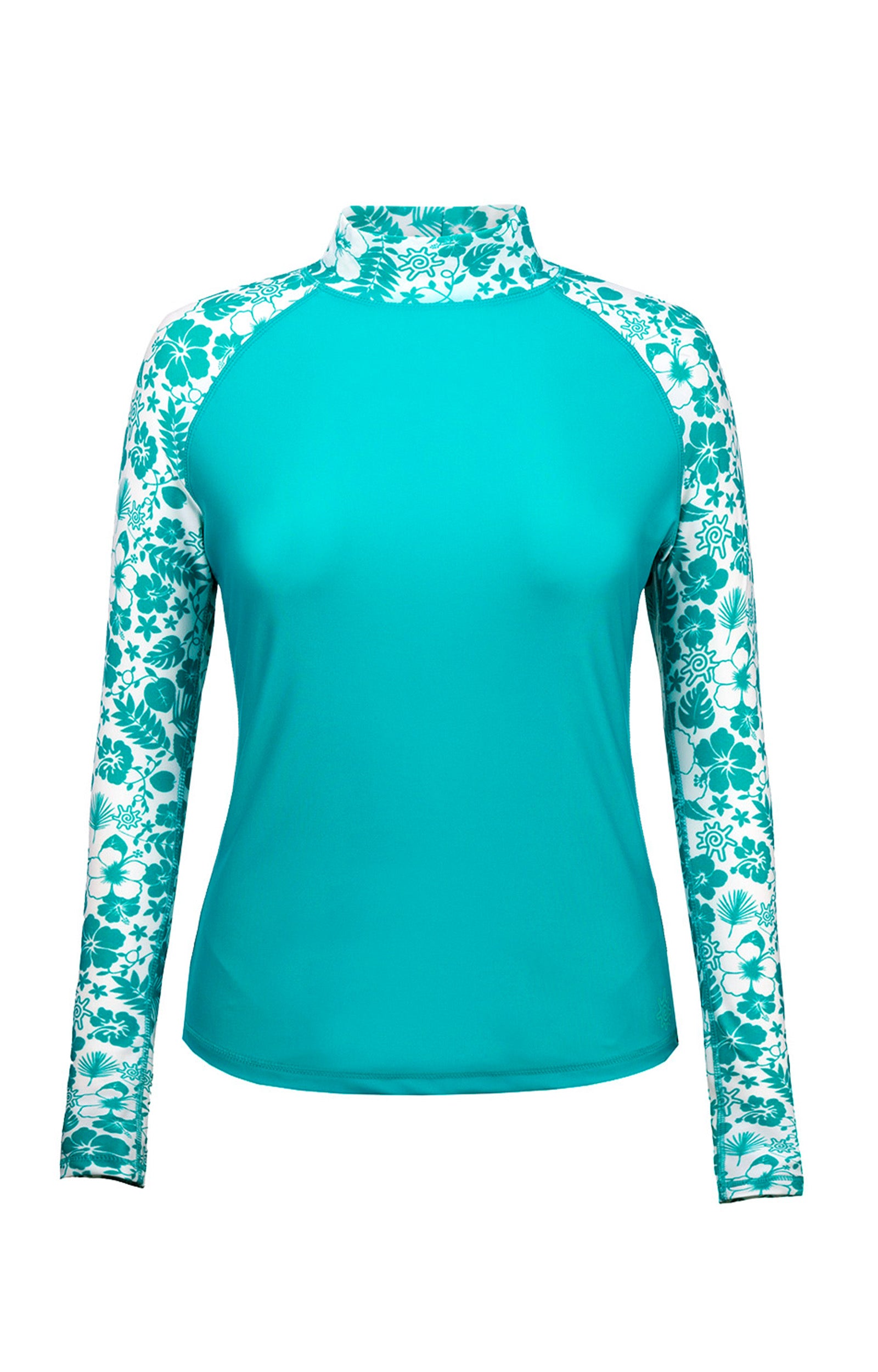 Women's Aloha Long Sleeve Sun & Swim Shirt in Teal Aloha|teal-aloha