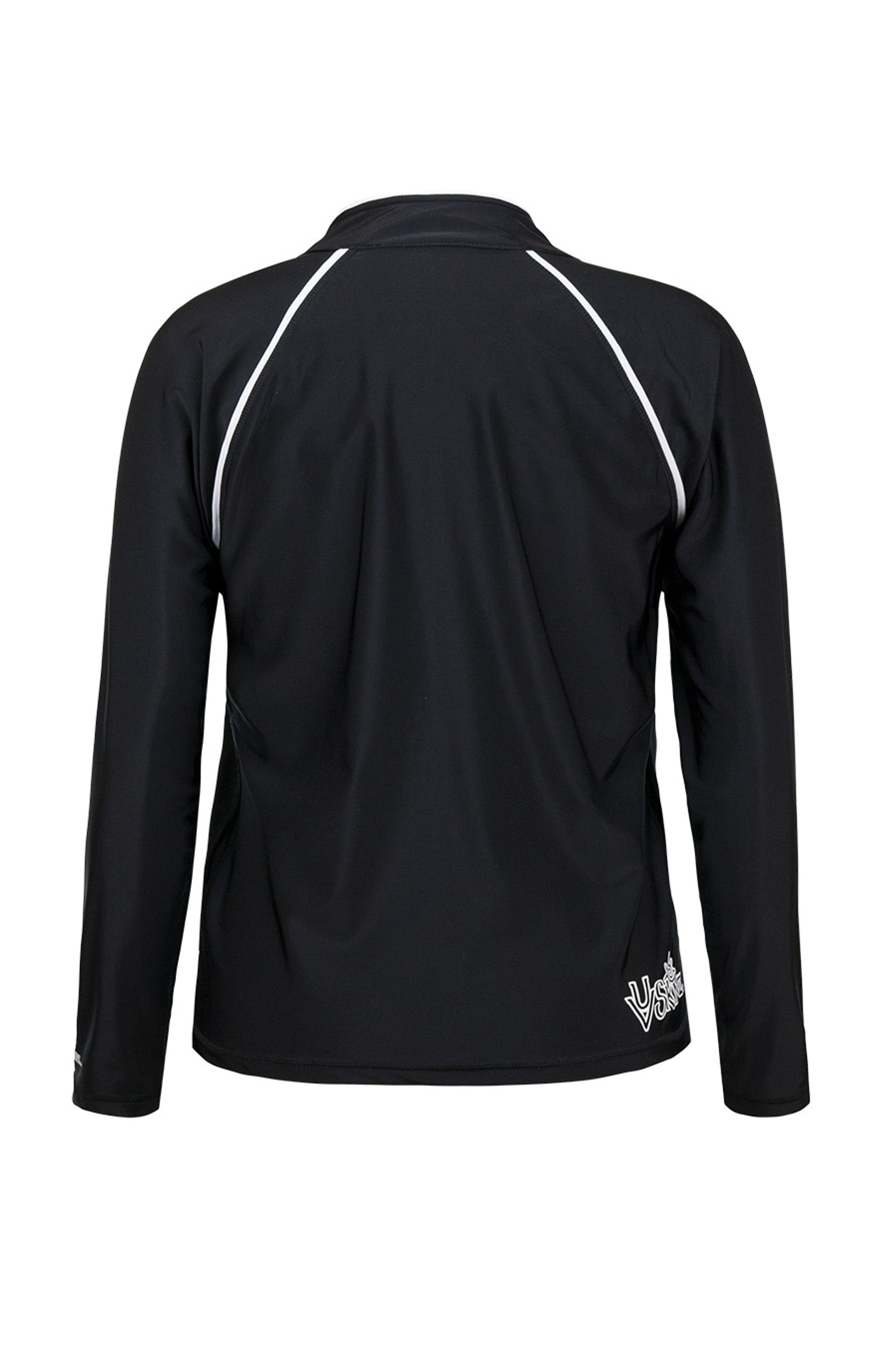back of the women's swim jacket in black|black
