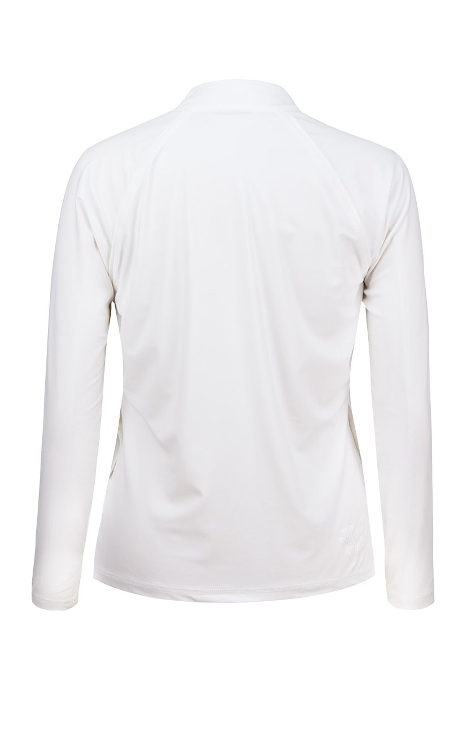 back of the women's swim jacket in white|white